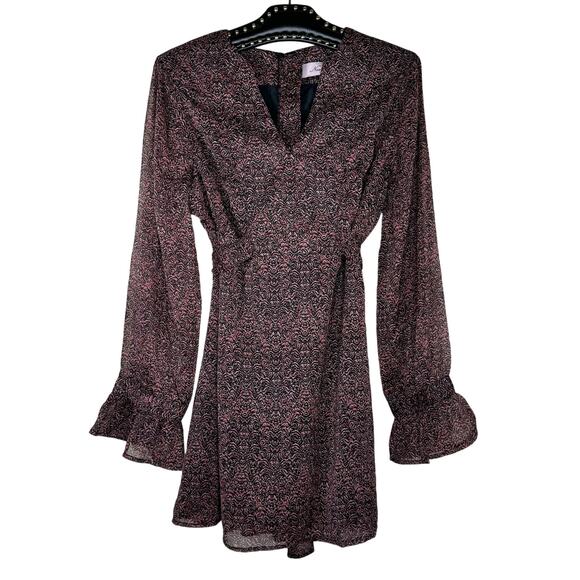 The Nicole Richie Collection V Neck Pink Black Ruffle Sleeve Dress Small - Picture 1 of 9